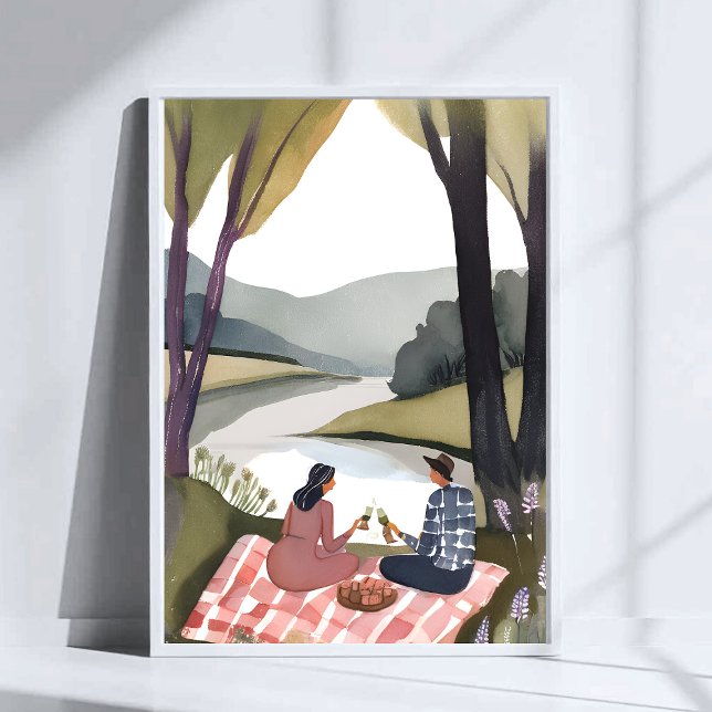 Póster Picnic de Lakeside | Pintura de acuarela de la nat (Subido por el creador)