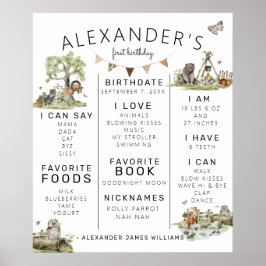 Póster Picnic de Woodland | Hito del primer cumpleaños de