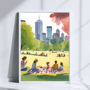 Póster Pícnic en Boston Common   Pintura en Acuarela de V