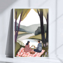 Pícnic junto al lago | Pintura de acuarela de la n