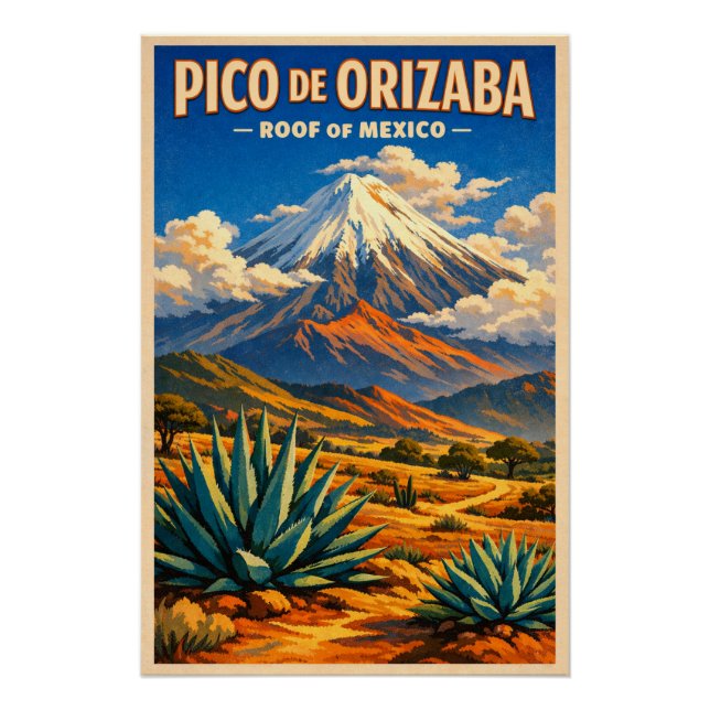 Póster Pico de Orizaba, México, en un clásico retro (Anverso)