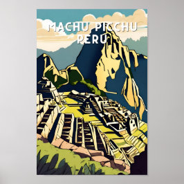 Póster Pico Machu picchu peru vintage alpaca