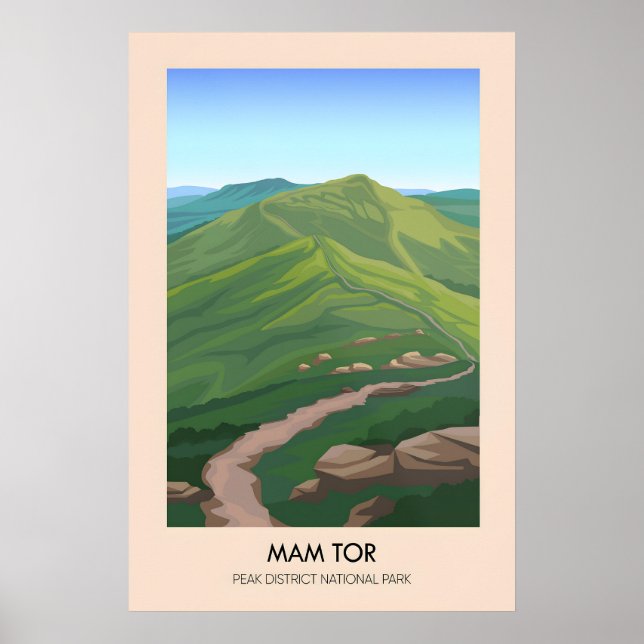 Póster Pico Mam Tor Distrito Peak cartel de viaje (Frente)