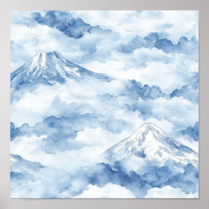 Póster Picos brumosos: paisaje montañoso al acuarela (10)