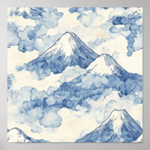 Póster Picos brumosos: paisaje montañoso al acuarela (3)