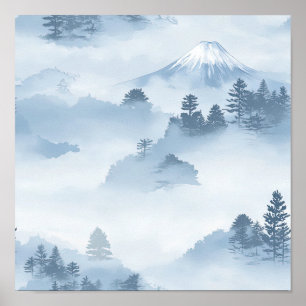 Póster Picos brumosos – Paisaje montañoso al acuarela (5)