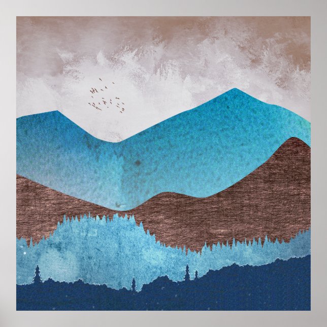 Póster Picos de montaña azul (Frente)