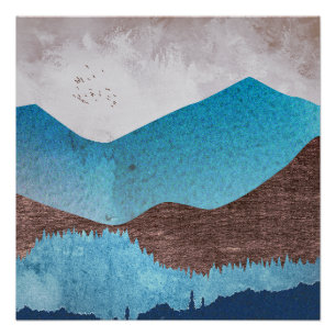 Póster Picos de montaña azul