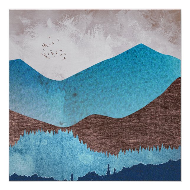 Póster Picos de montaña azul (Anverso)