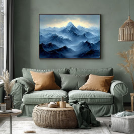 Póster Picos de Montañas Azules Pacíficos en estilo Abstr
