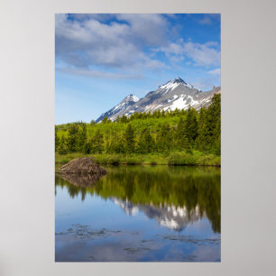 Póster Picos de montañas reflejados en una laguna de cast