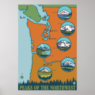 Póster Picos del noroeste - 5 montañas diferentes