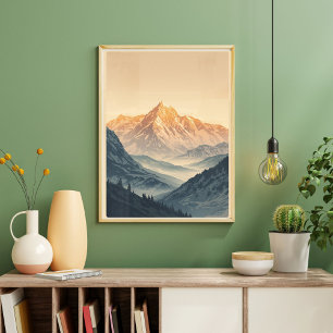 Póster Picos Dorados – Amanecer Alpino Vintage de Viaje