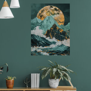 Póster Picos lunares: montañas de fantasía bajo una místi