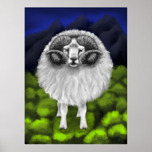 Póster Picos majestuosos: la manada de ovejas islandesas