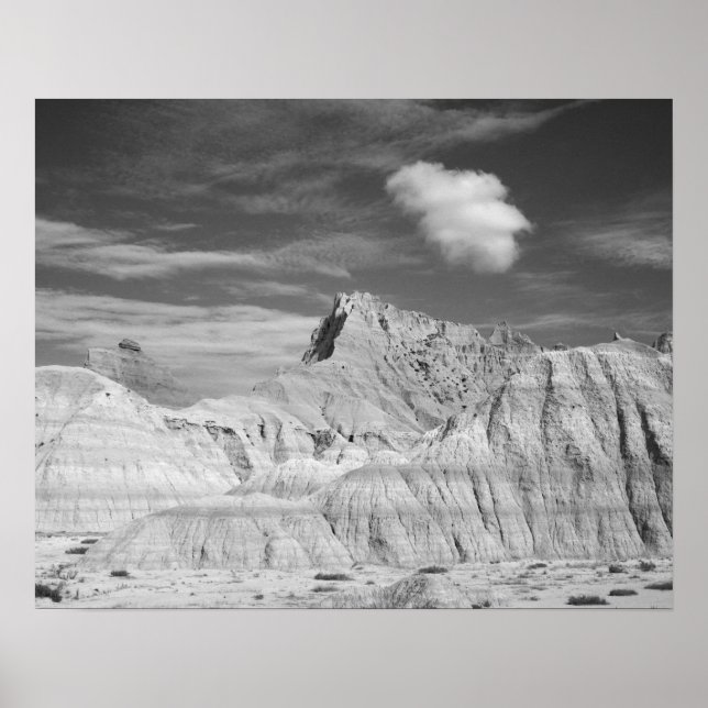 Póster Picos negros y blancos enmarañados en las Badlands (Frente)