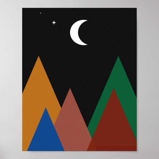 Póster Picos silenciosos bajo una imagen de luna crecient (Frente)
