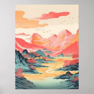 Póster Picos vibrantes: Una obra maestra del paisaje mont