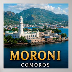 Póster Picos volcánicos de Moroni y paraíso del Océano Ín