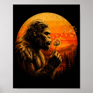 Póster Pie grande soplando diente de león bosque retro pu