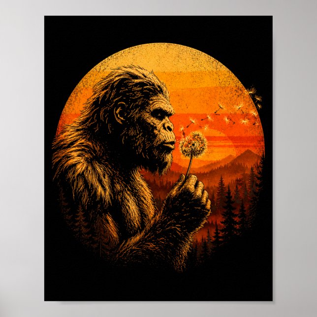 Póster Pie grande soplando diente de león bosque retro pu (Frente)