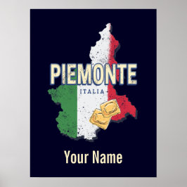 Póster Piedmont Italia Retro Región Mapa Pasta de cosecha