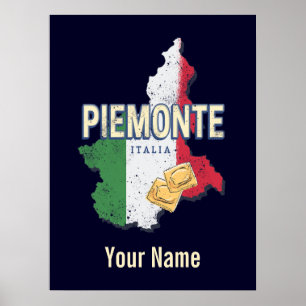 Póster Piedmont Italia Retro Región Mapa Pasta de cosecha