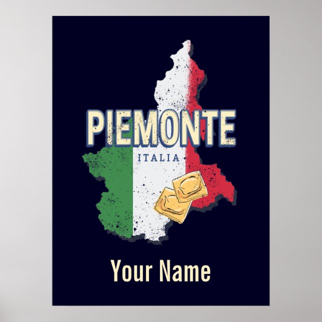 Póster Piedmont Italia Retro Región Mapa Pasta de cosecha (Frente)