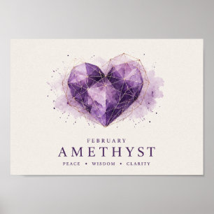 Póster Piedra de nacimiento del corazón de amatista de fe
