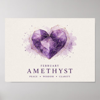 Póster Piedra de nacimiento del corazón de amatista de fe