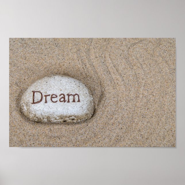Póster piedra en la arena con la palabra Sueño (Frente)