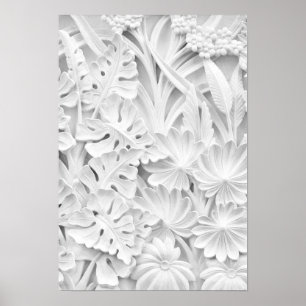 Póster Piedra en un motivo de hojas y flores