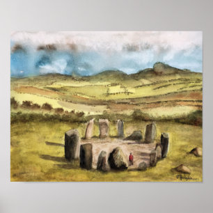 Póster Piedras antiguas, Irlanda, Acuarela,      poster