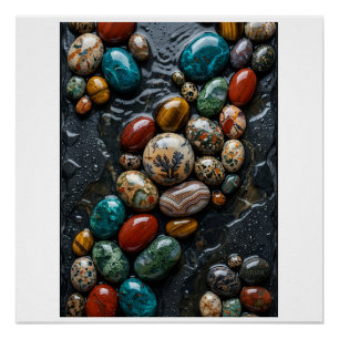 Póster Piedras Coloridas del Río Guijarros Mojados Fleece