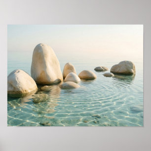 Póster Piedras en agua poco profunda y clara cartel de na
