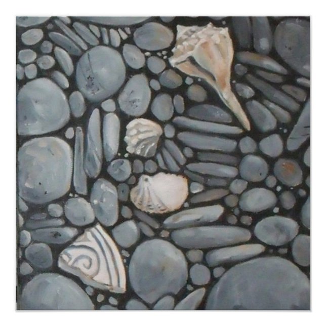 Póster Piedras en la playa conchas rocas rocas Pintando a (Anverso)