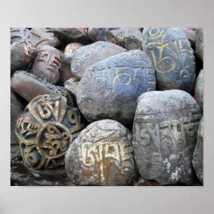 Póster Piedras Mani Om Mani Padme Hum Monasterio Tibetano