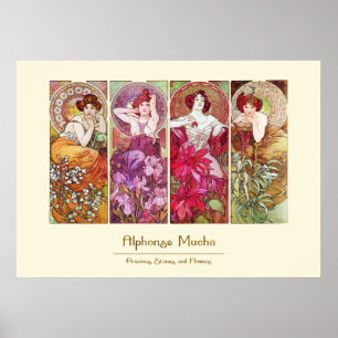 Póster Piedras preciosas y flores, Alphonse Mucha