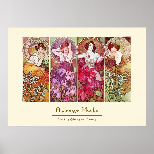 Póster Piedras preciosas y flores, Alphonse Mucha (Frente)