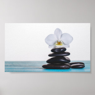 Póster Piedras Zen Orquídea Blanca