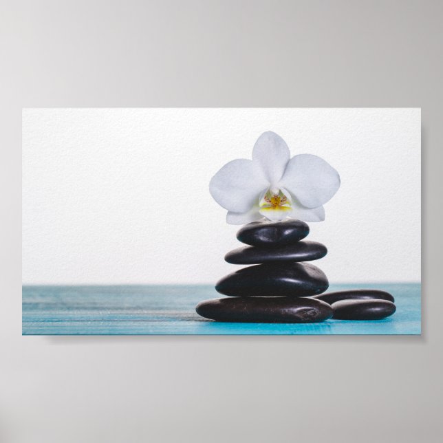 Póster Piedras Zen Orquídea Blanca (Frente)