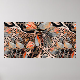 Póster Piel animal salvaje africana con flor marrón