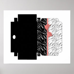 Póster Piel de cebra tigre blanco negro rayas de cuero ro