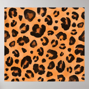 Póster Pieles de leopardo, acuarela, textura sin costuras
