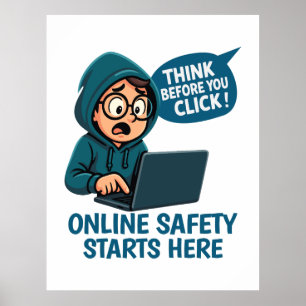 Póster Piensa Antes de Hacer Clic - Conciencia de Segurid