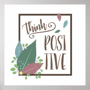 Póster Piensa en poster de plumas de boho positivo y moti