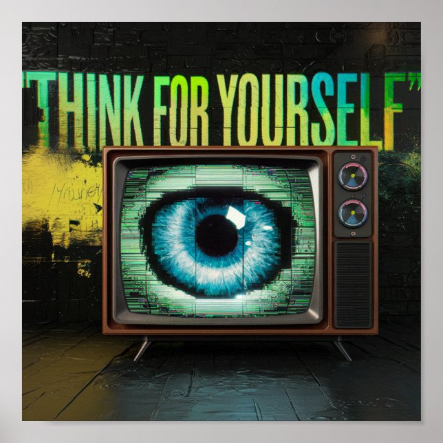 Póster Piense En Sí Mismo Retro TV Eyeball Glitch (Frente)