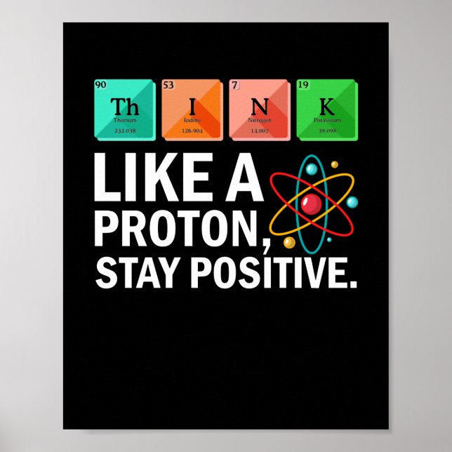 Póster Piensen En Una Ciencia Graciosa Positiva De Proton (Frente)