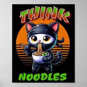 Póster Piénsese en los fideos - Mmm Noodles Kawaii Ninja