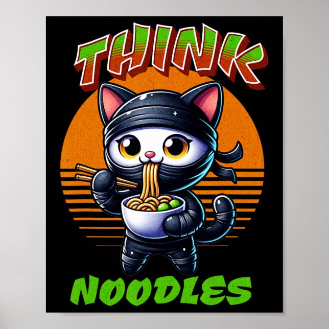 Póster Piénsese en los fideos - Mmm Noodles Kawaii Ninja  (Frente)